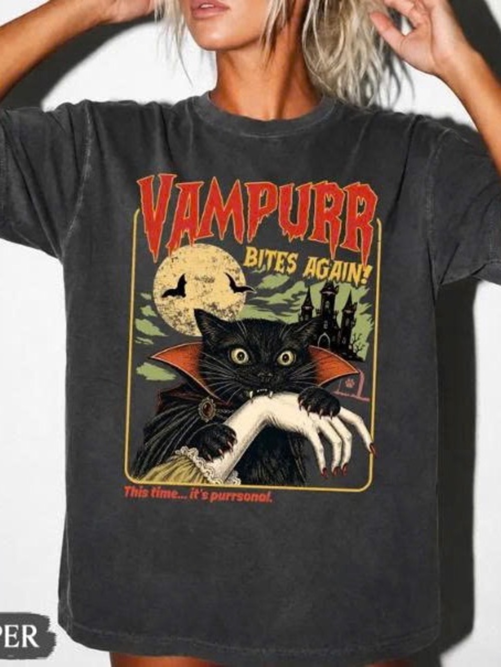 Vampurr Bites Again! Black Graphic Cat Tee